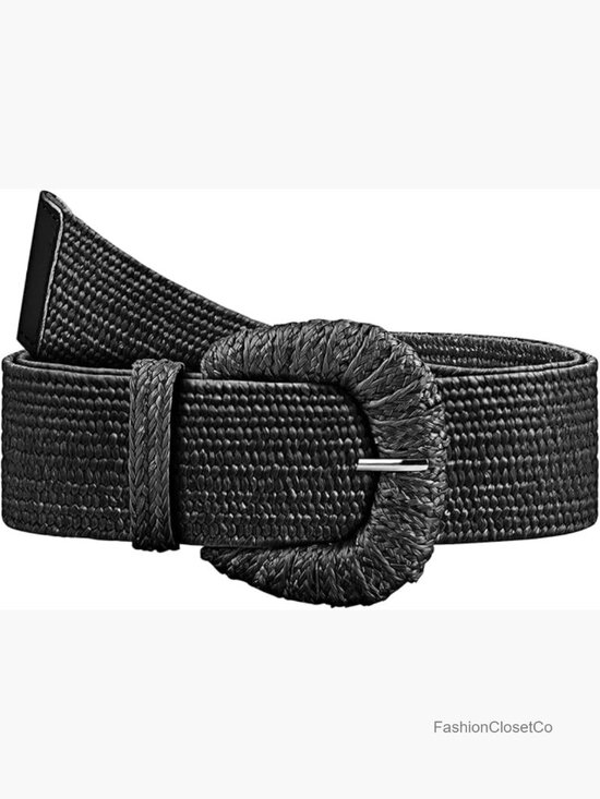 Straw Woven Elastic Belt, Boho Braided Raffia Waist Belt, Stretch Rattan Belt main image 4